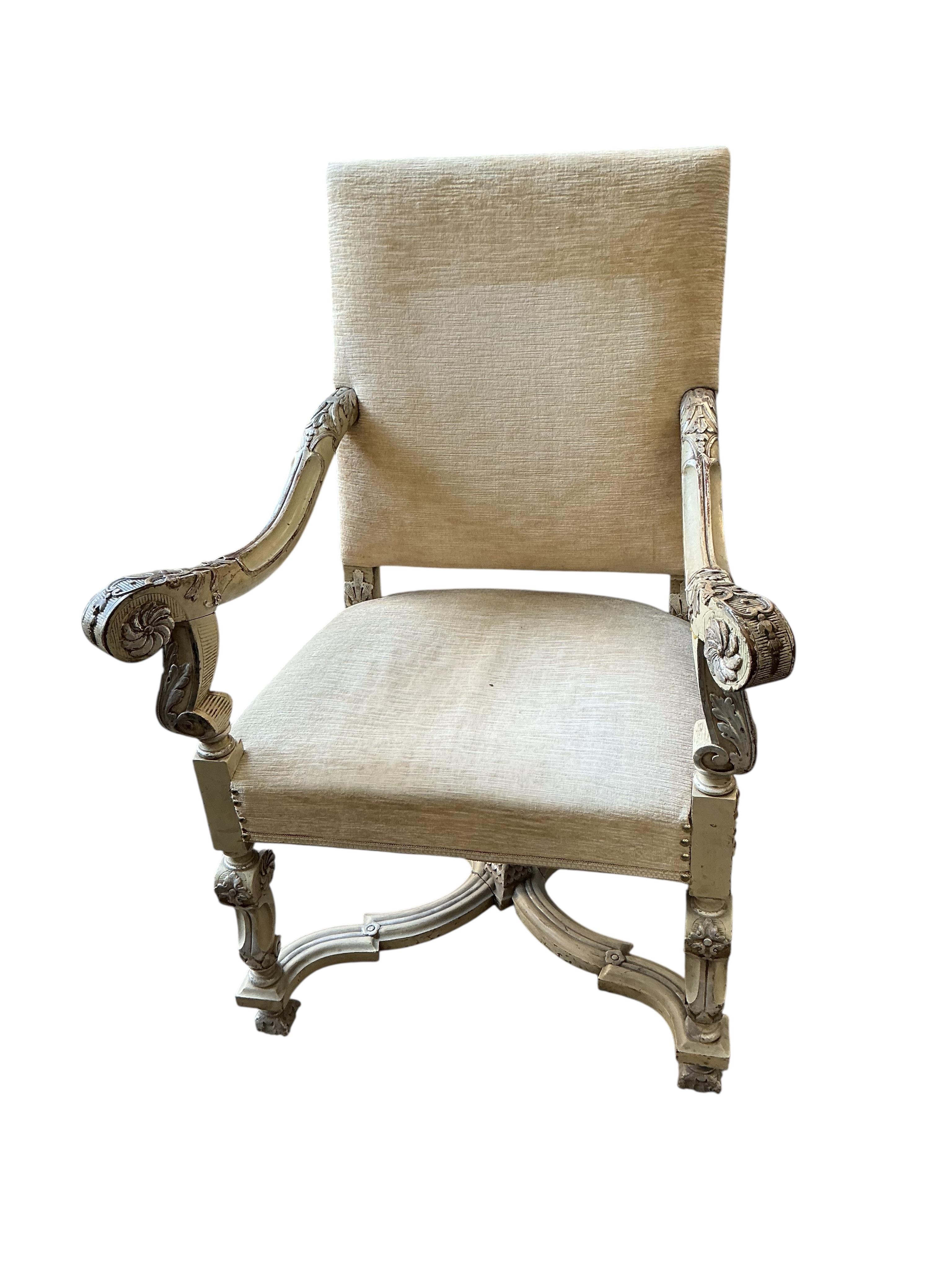 A Louis XVI style painted open armchair, width 70cm, depth 60cm, height 104cm